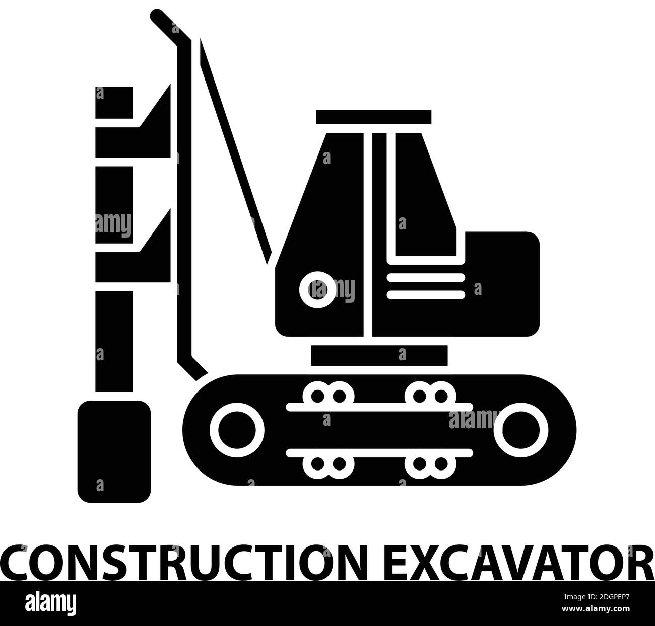 icona dell'escavatore da costruzione, segno vettoriale nero con tratti modificabili, illustrazione concettuale Illustrazione Vettoriale