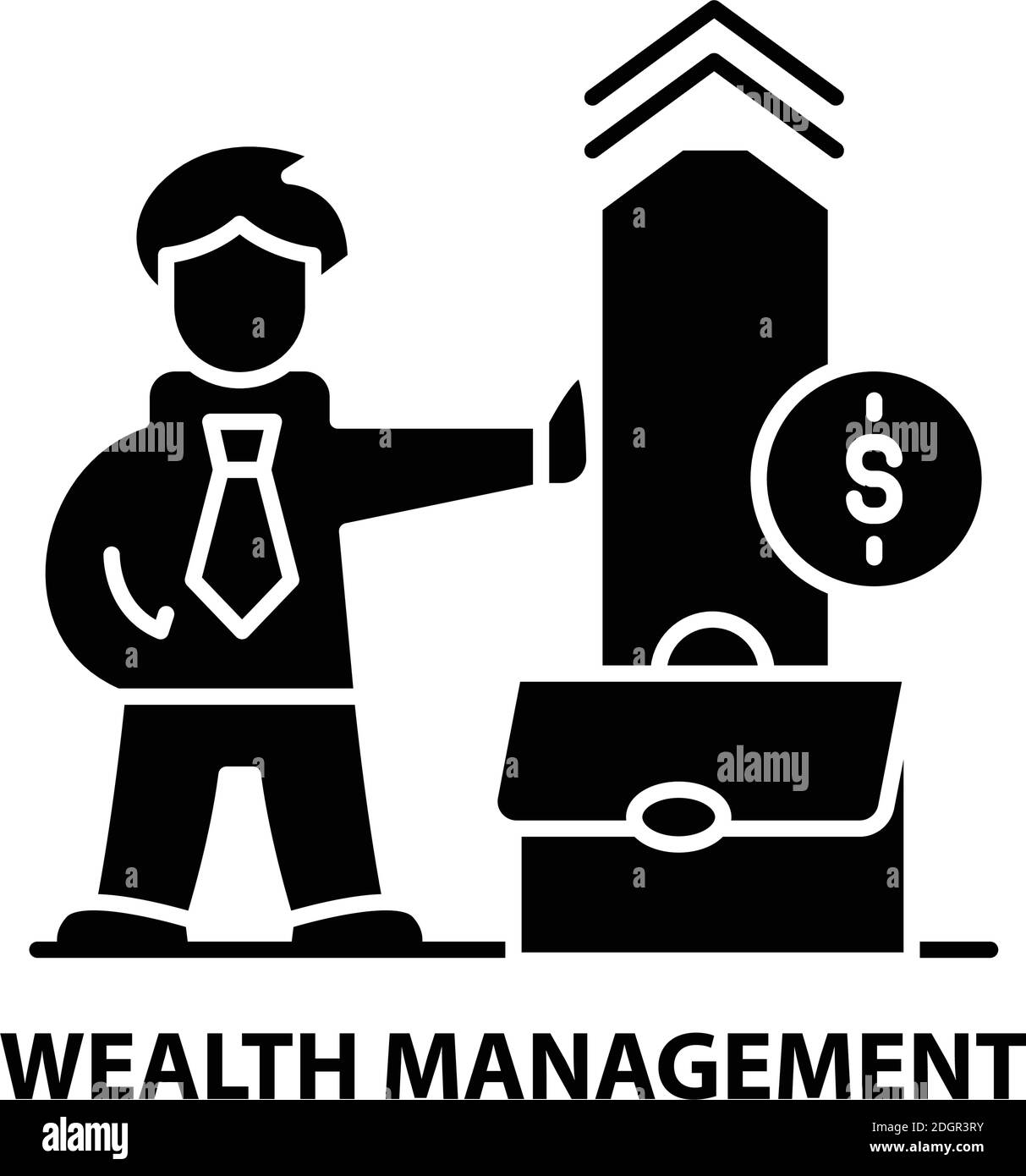 icona simbolo di gestione patrimoniale, segno vettoriale nero con tratti modificabili, illustrazione concettuale Illustrazione Vettoriale