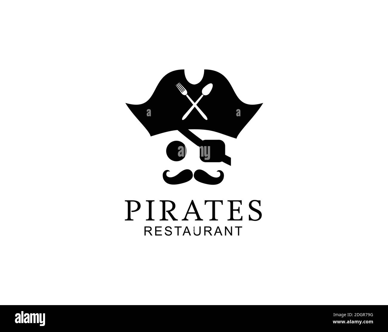 Cappello dei pirati con cucchiaio e forchetta per il ristorante a bordo /  crociera / disegno del logo dello yacht Immagine e Vettoriale - Alamy