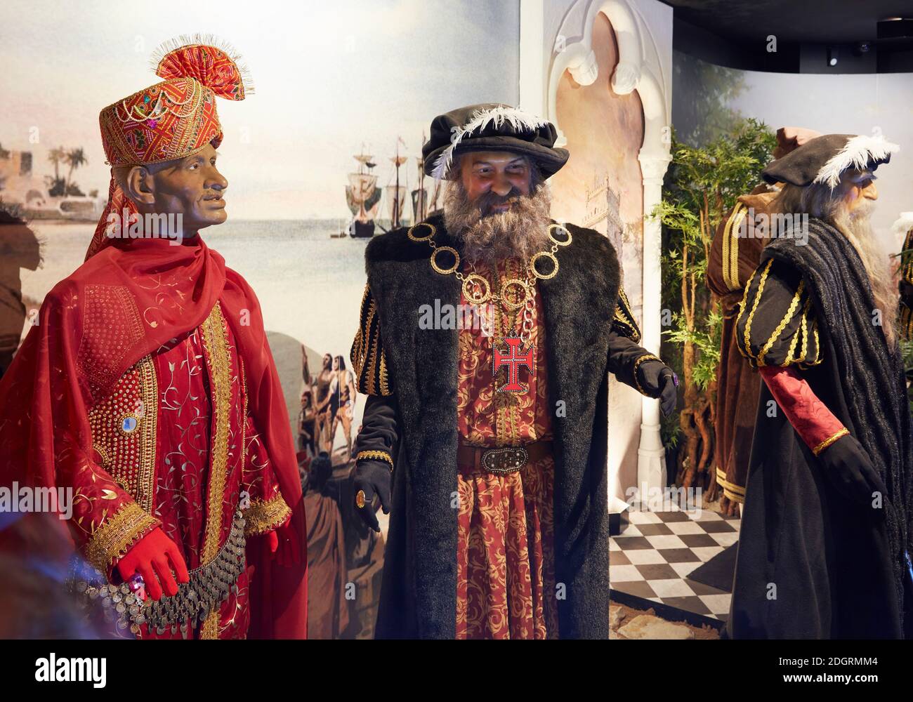Figure storiche di Samorim e Vasco da Gama nel Museo delle Cere delle scoperte Portoghesi, Lagos, Algarve, Portogallo Foto Stock