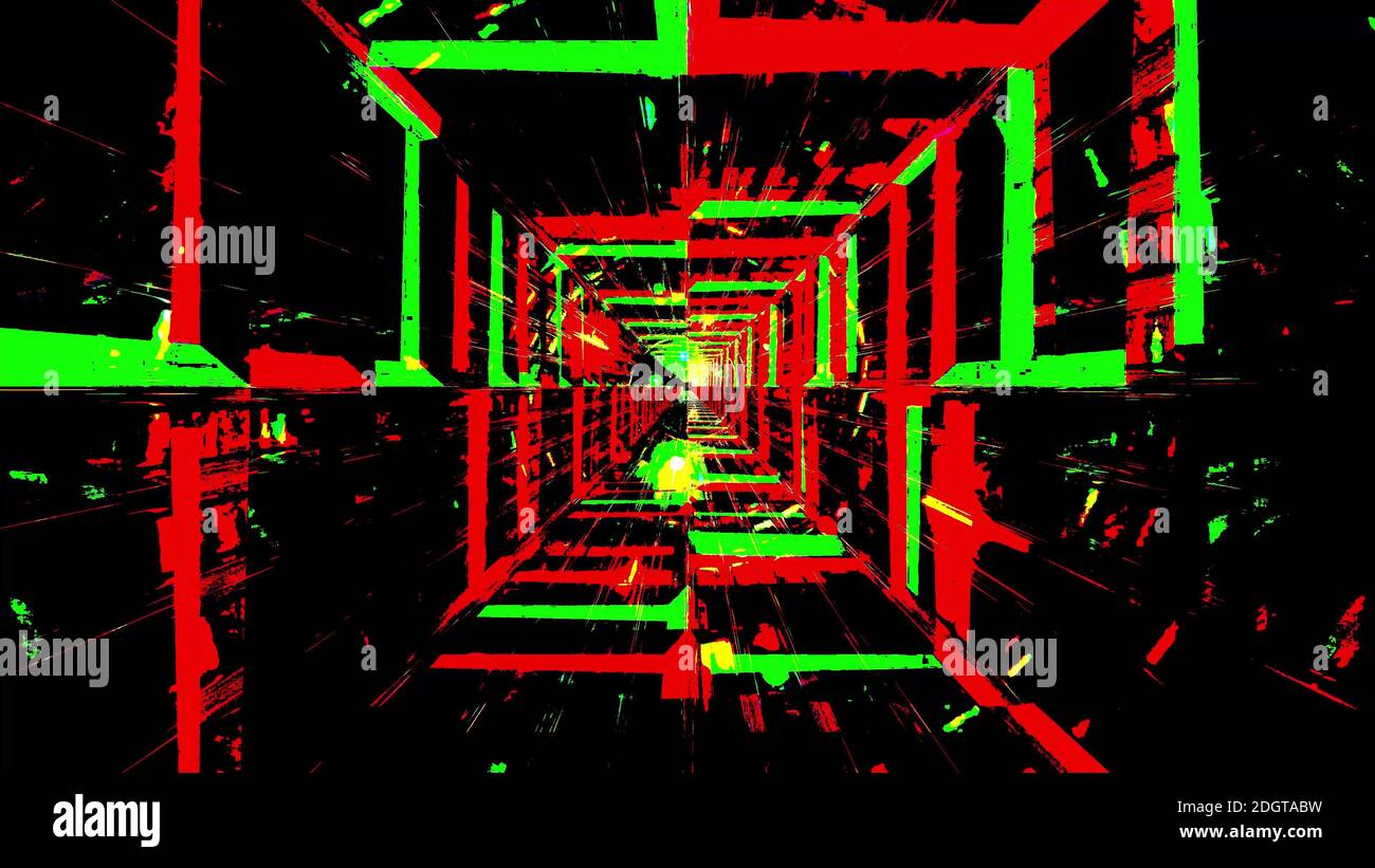 Effetti colore tunnel verde e rosso sfondo lampeggiante dell'illustrazione 3d sfondo Foto Stock