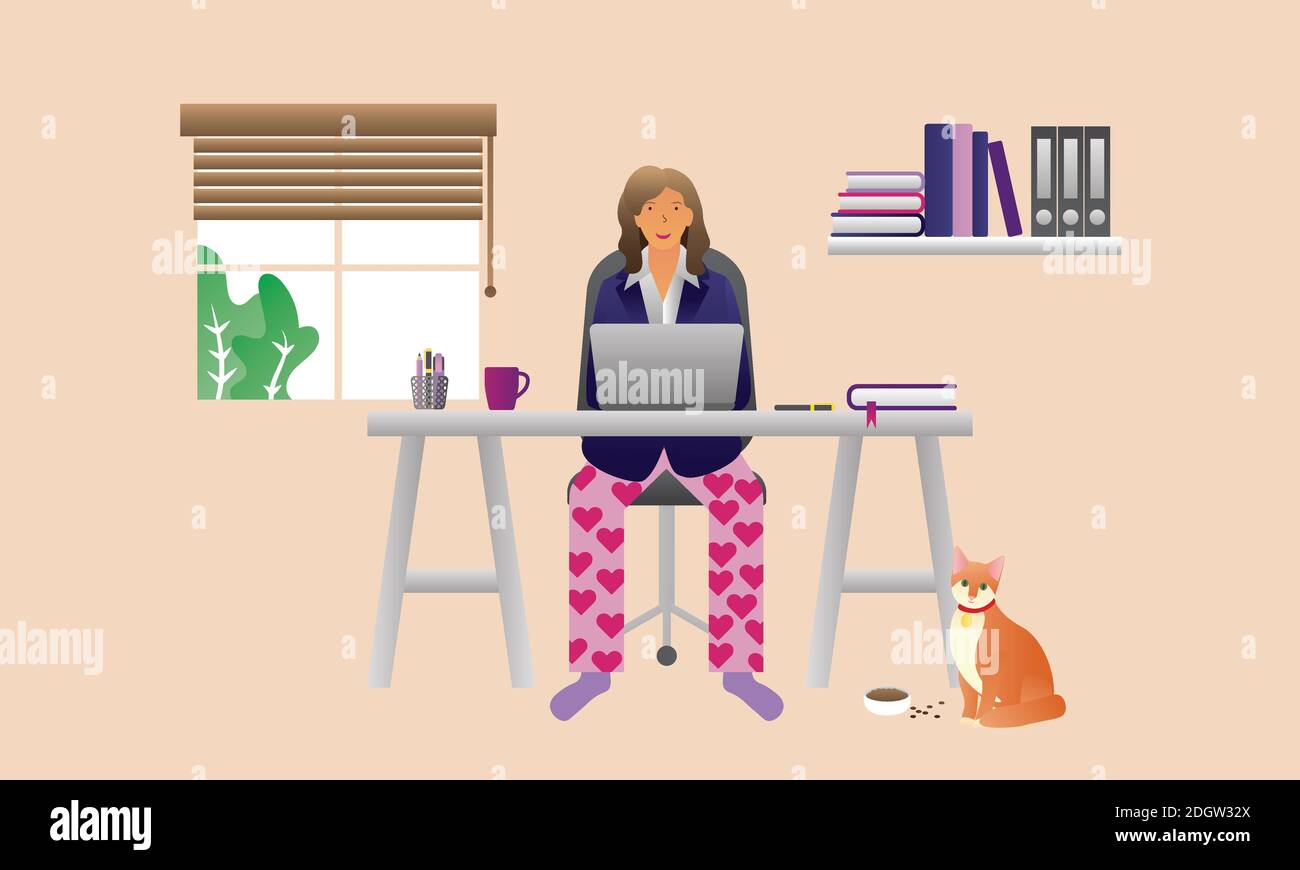 Donna ben vestita dalla vita su e su pigiami vita giù Illustrazione Vettoriale