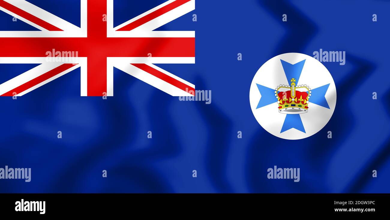 3D Bandiera del Queensland, Australia. 3D'illustrazione. Foto Stock