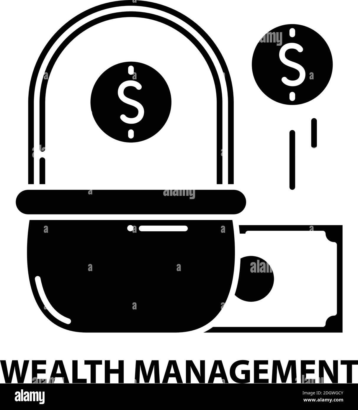 icona di gestione patrimoniale, segno vettoriale nero con tratti modificabili, illustrazione concettuale Illustrazione Vettoriale
