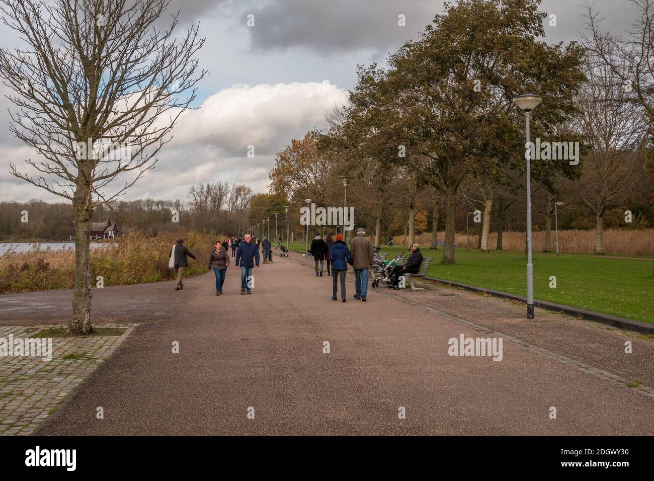 Rotterdam,Holland,11-nov-2020:persone che corrono, camminano e si siedono su una panchina durante il tempo di corona, la gente ha chiesto di rimanere a casa Foto Stock
