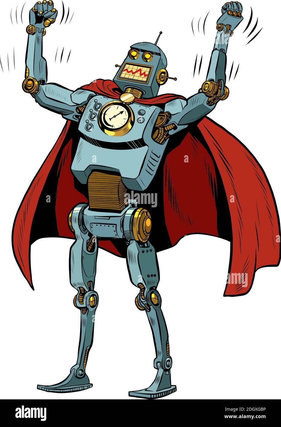 Supereroe robot in una posa eroica Illustrazione Vettoriale