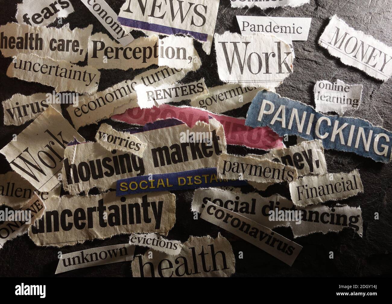 Corona Virus e notizie economiche correlate titoli di notizie Foto Stock