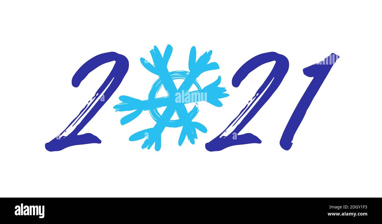 2021 UN felice anno nuovo congrats concetto. Logotipo in stile spazzolatura. Sfondo bianco. Modello grafico isolato astratto. Scrittura banner decorativo Illustrazione Vettoriale