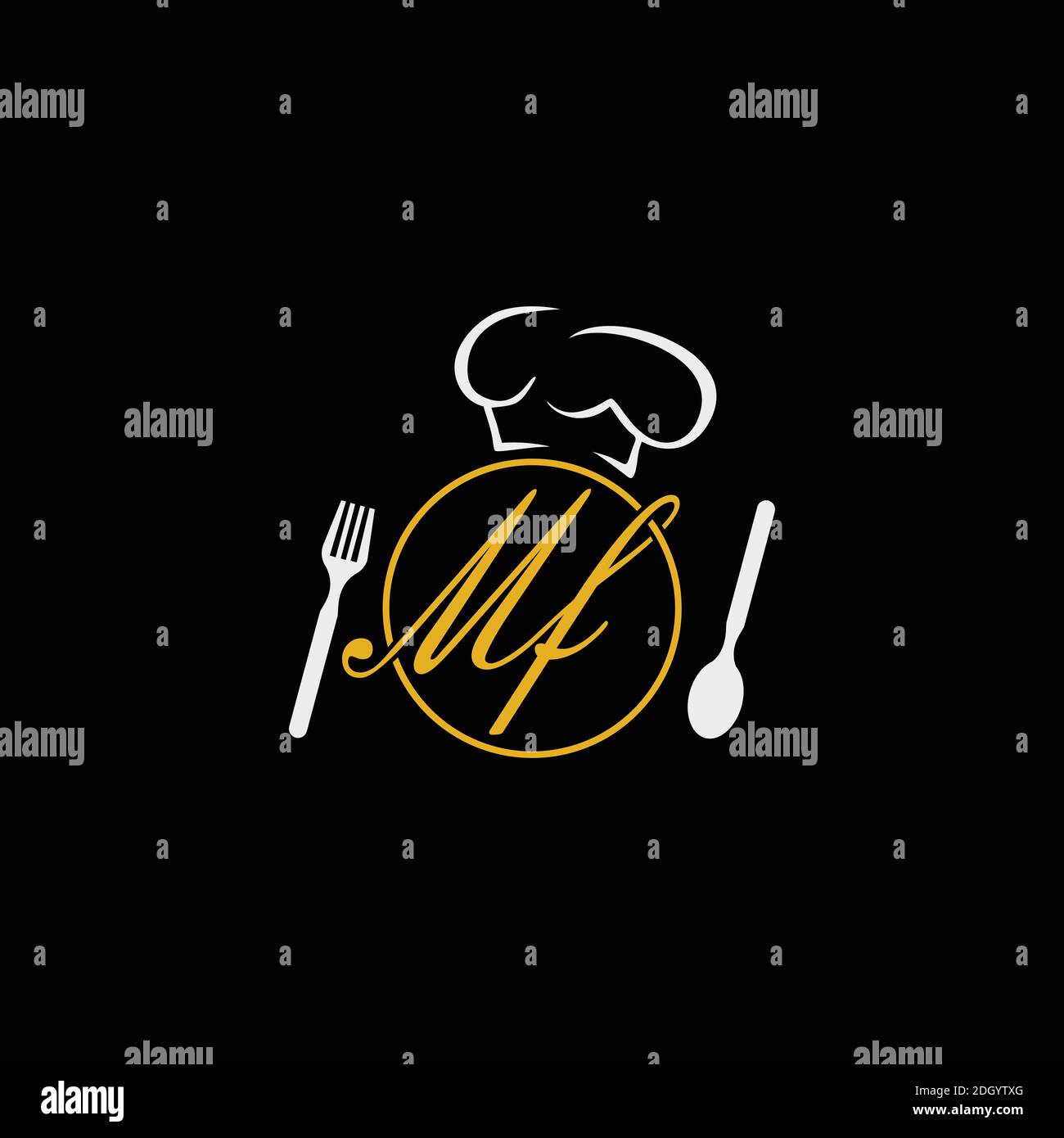 Ristorante di design con icone e logo Letter MF Illustrazione Vettoriale