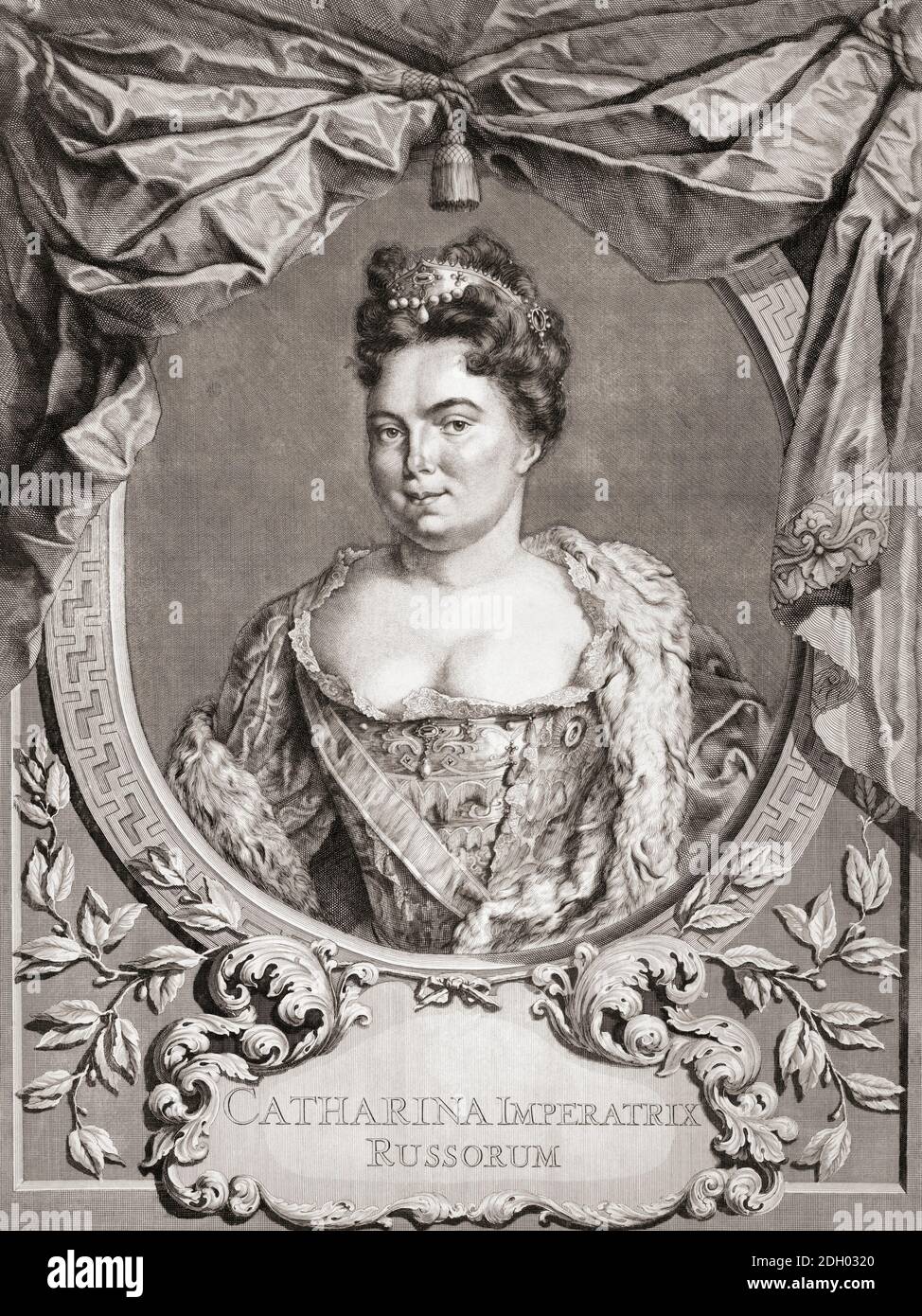 Caterina i, nata Marta Samuilovna Skavronskaya, 1684 – 1727. Imperatrice consorte di Russia come seconda moglie di Pietro il Grande. Dopo un lavoro di Jacob Houbraken. Foto Stock