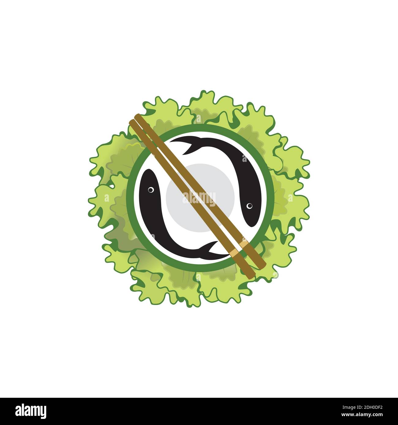 Insalata di lattuga, sushi food, illustrazione del design del logo Illustrazione Vettoriale