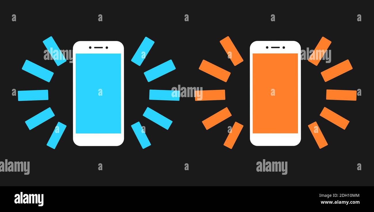 Smartphone con display blu freddo e arancione caldo. Schermo con modalità notturna attivata e cambio per la modalità di riposo Foto Stock