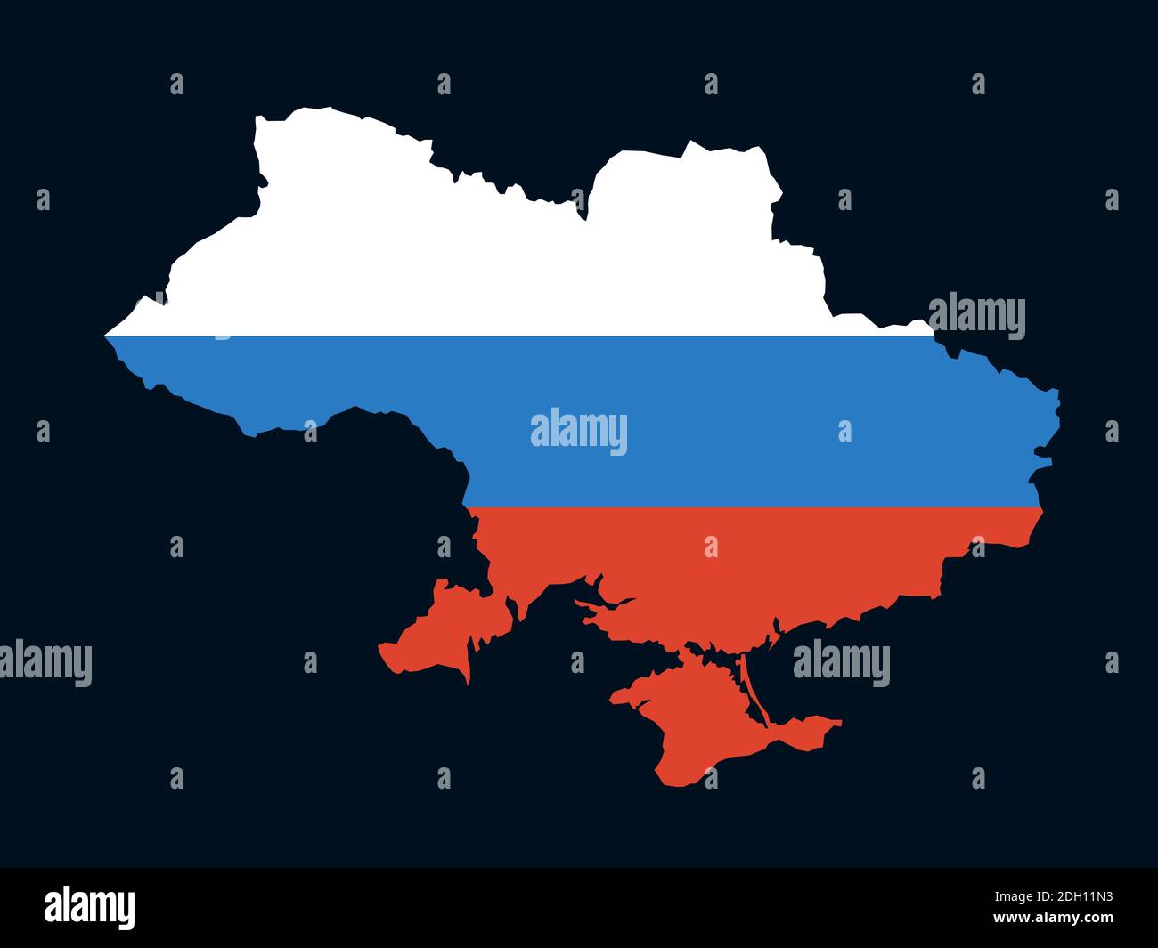 Mappa dell'Ucraina a colori della Russia come metafora della sfera di interesse russa. Influenza politica, coinvolgimento, intervento, annessione e occupazione Foto Stock