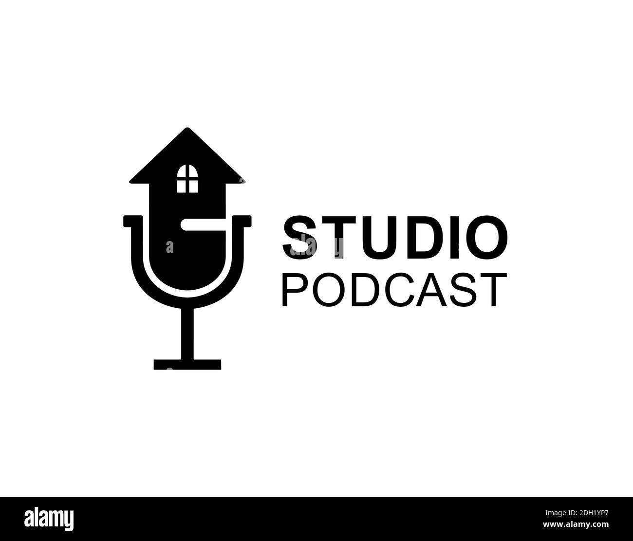 design dei simboli delle icone del logo della casa e del podcast Illustrazione Vettoriale