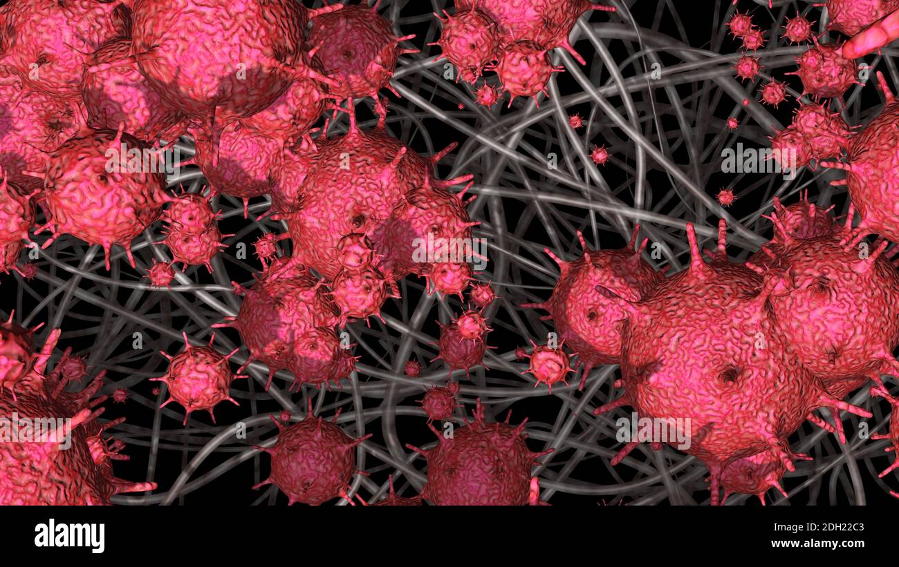 Germi, virus, batteri catturati nel filtro . Patogeni intrappolati in microfibre maschera . illustrazione del rendering 3d Foto Stock