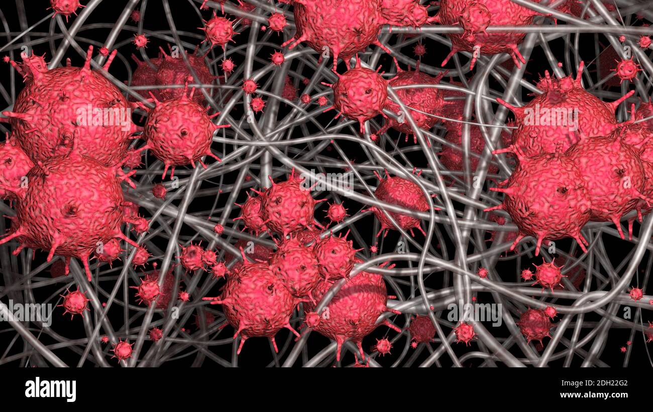 Germi, virus, batteri catturati nel filtro . Patogeni intrappolati in microfibre maschera . illustrazione del rendering 3d Foto Stock