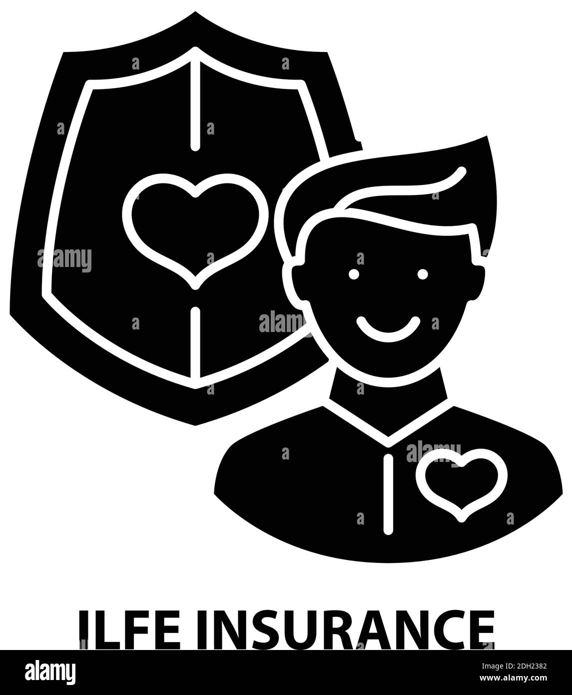 icona di assicurazione ilfe, segno vettoriale nero con tratti modificabili, illustrazione concettuale Illustrazione Vettoriale