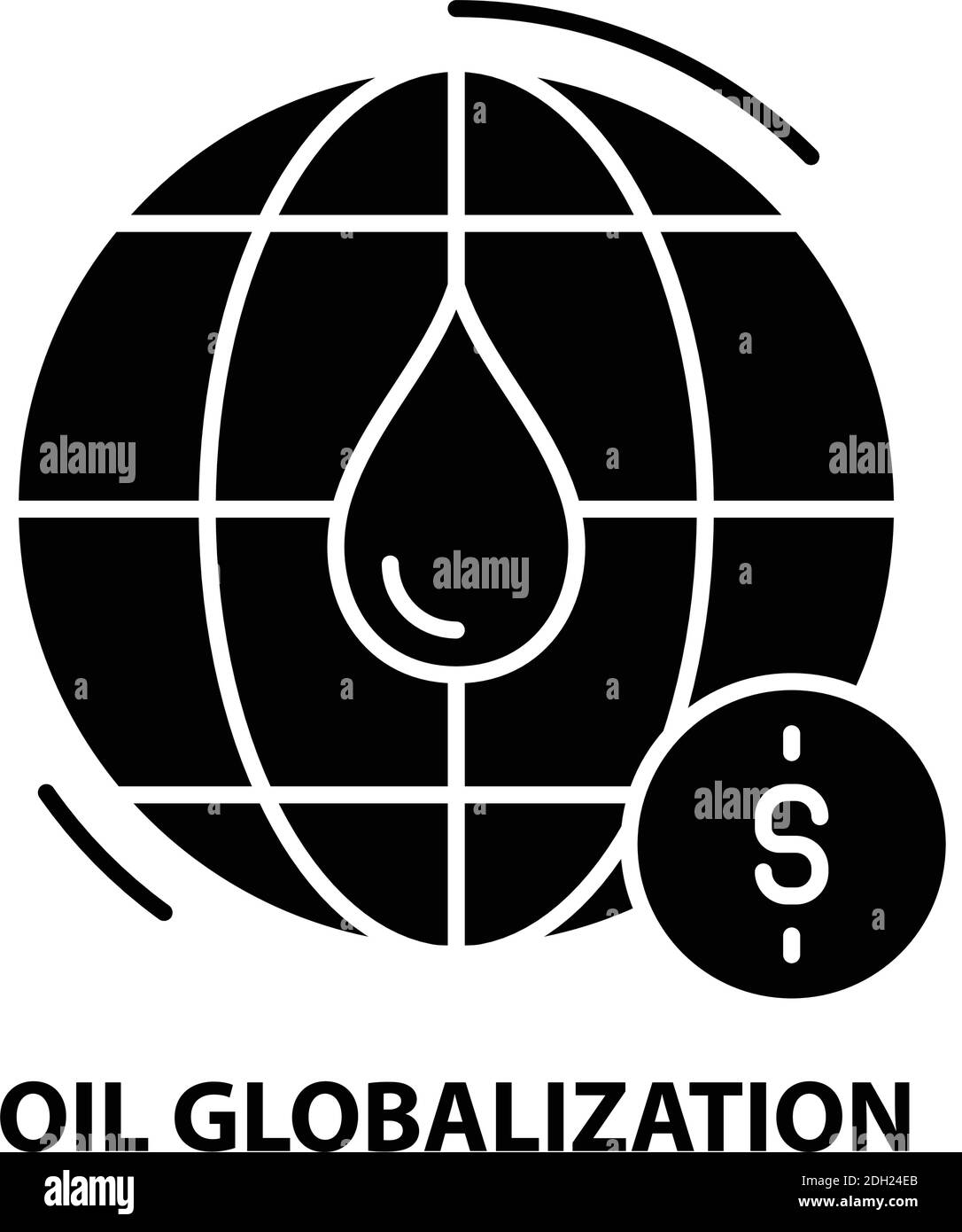 icona della globalizzazione dell'olio, segno vettoriale nero con tratti modificabili, illustrazione concettuale Illustrazione Vettoriale
