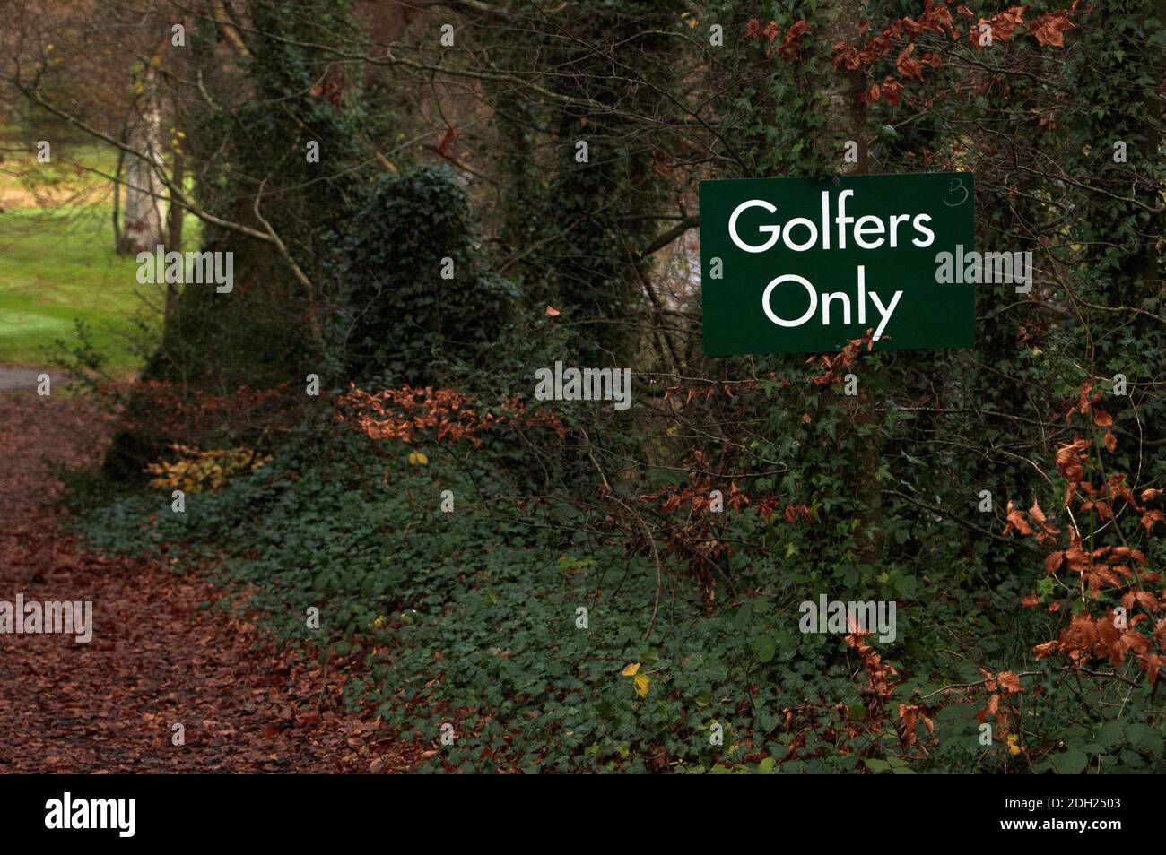 Cartello 'golfers only', Bunclody Golf & Fishing Club, Bunclody, County Wexford, Irlanda, Europa Foto Stock