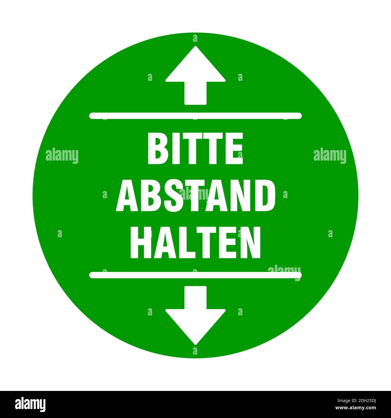 Bitte Abstand Halten ('Please Keep Your Distance' in tedesco) Round Social Distancing Badge o Floor Marking Stickker icona per coda linea. Immagine vettoriale. Illustrazione Vettoriale