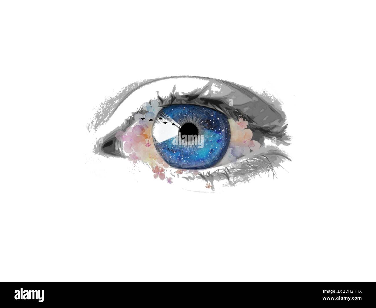 Grande occhio blu su sfondo bianco - rendering 3d Foto Stock