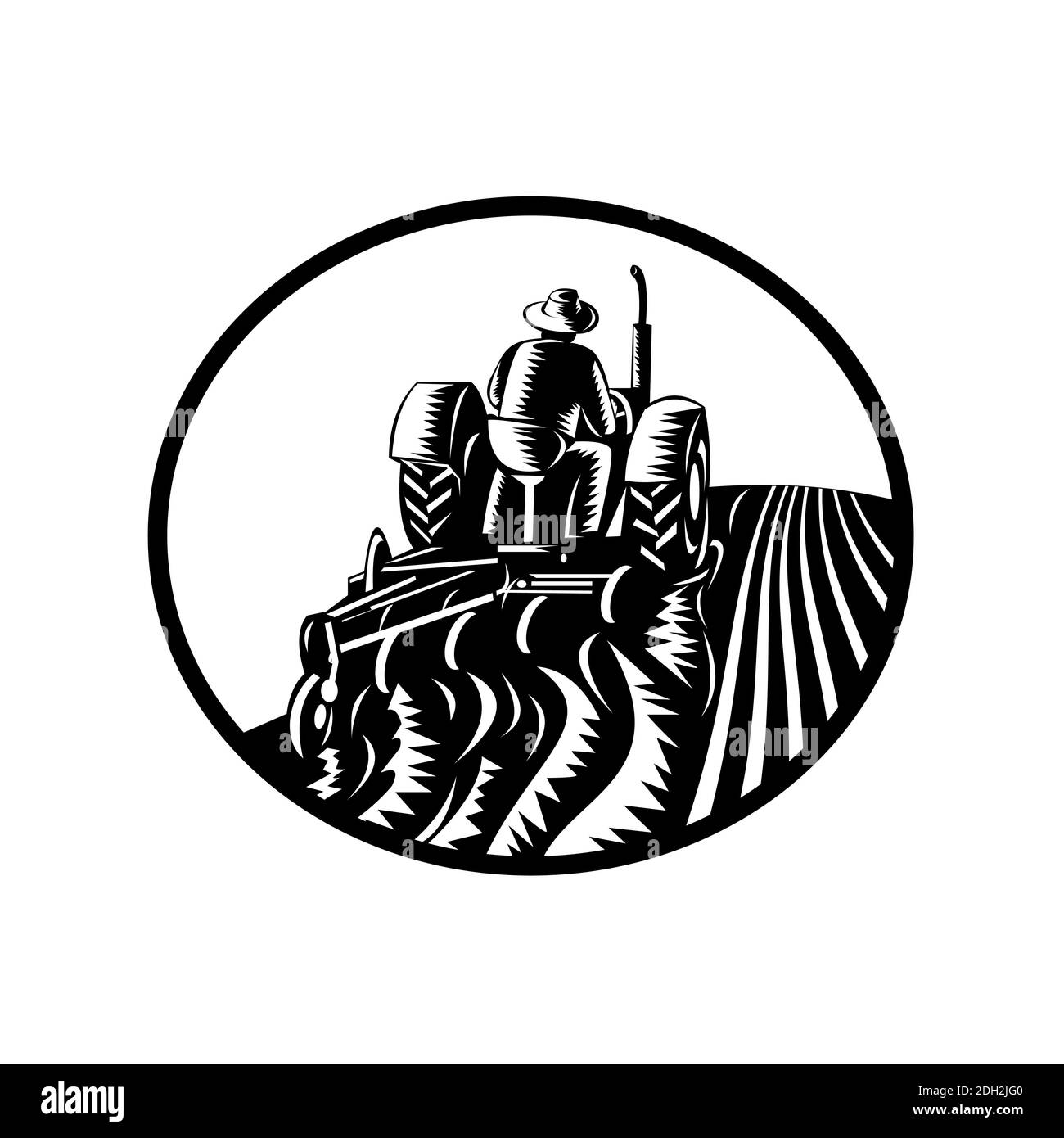 Organic-Farmer vintage-tractor plow REAR retro-BW-CUT Foto Stock