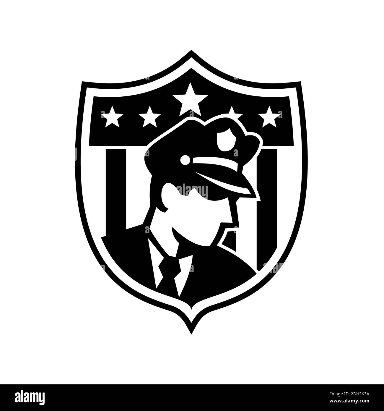 American Security Guard guardando al fianco Badge Crest retro Black E bianco Foto Stock