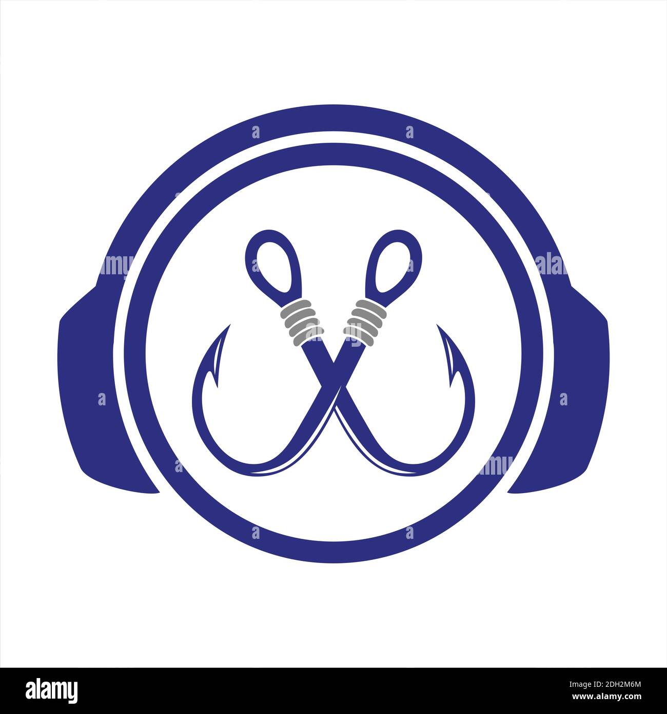 cuffie pesca musica icona logo vettoriale concept design piatto Illustrazione Vettoriale