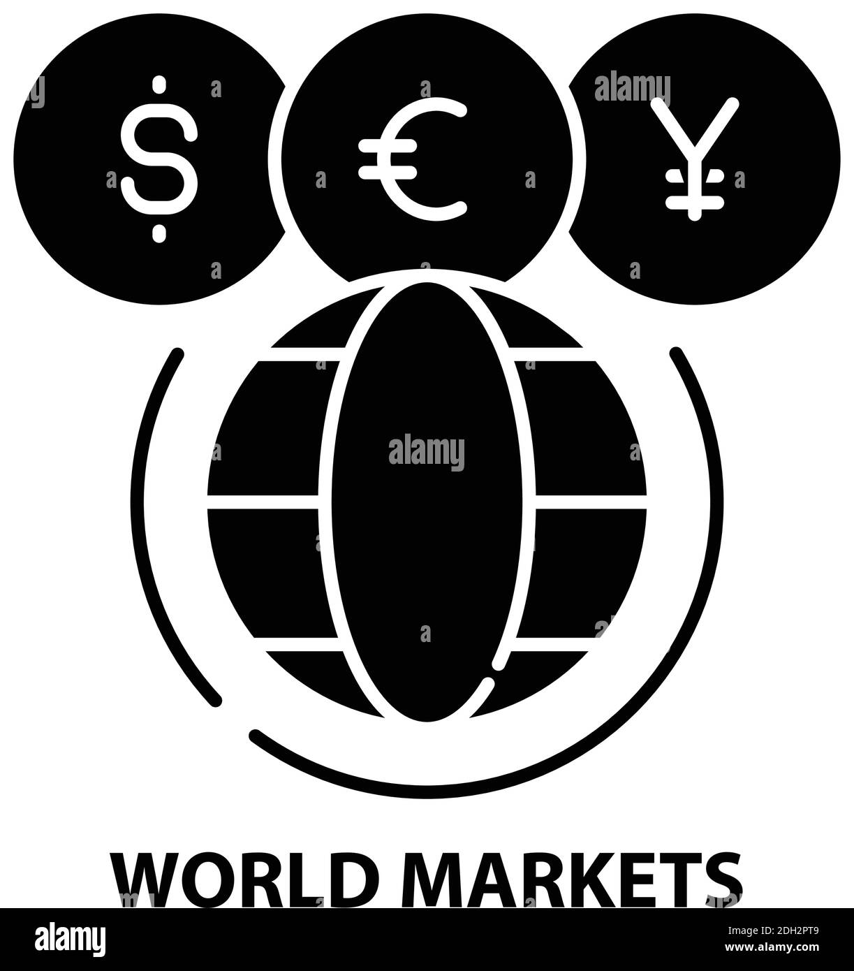 icona mercati mondiali, segno vettoriale nero con tratti modificabili, illustrazione concettuale Illustrazione Vettoriale