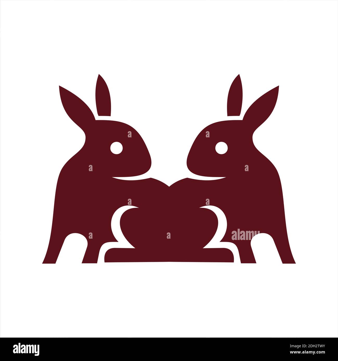 design piatto a doppio coniglio con logo vettoriale e concept design piatto Illustrazione Vettoriale