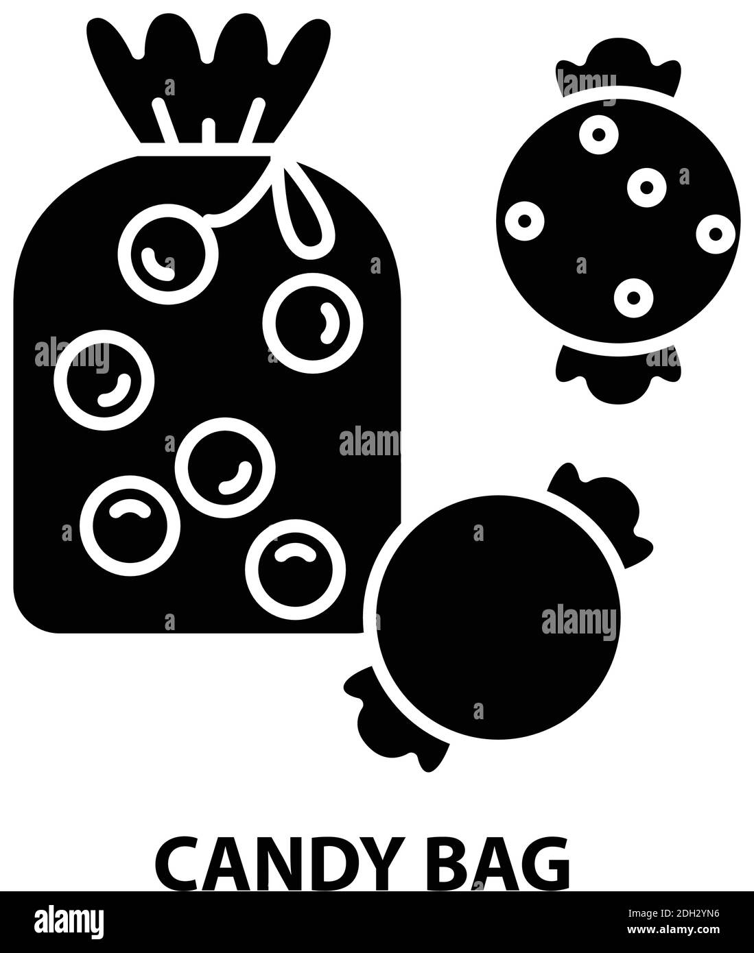 icona del sacchetto di caramelle, segno vettoriale nero con tratti modificabili, illustrazione concettuale Illustrazione Vettoriale