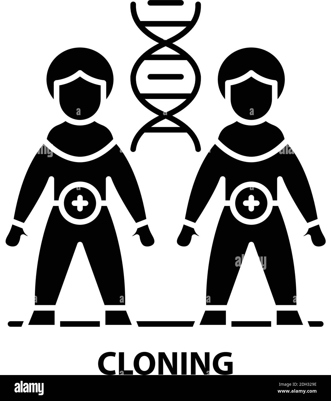 icona di clonazione, segno vettoriale nero con tratti modificabili, illustrazione concettuale Illustrazione Vettoriale