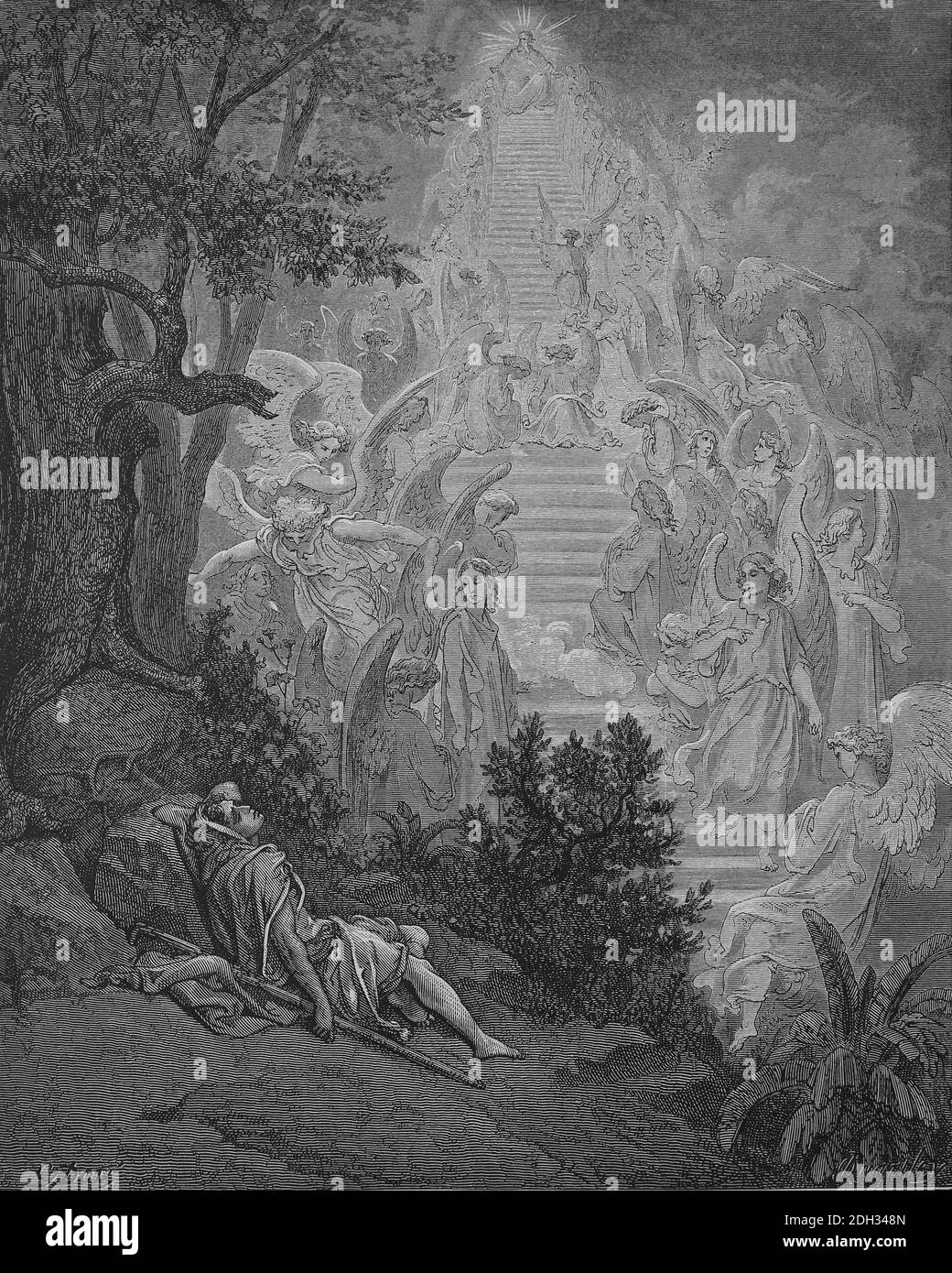 Vecchio Testamento. Genesi. Il sogno di Giacobbe. Genesi, 28. Incisione di Gustave Dor (1832-1883) Foto Stock