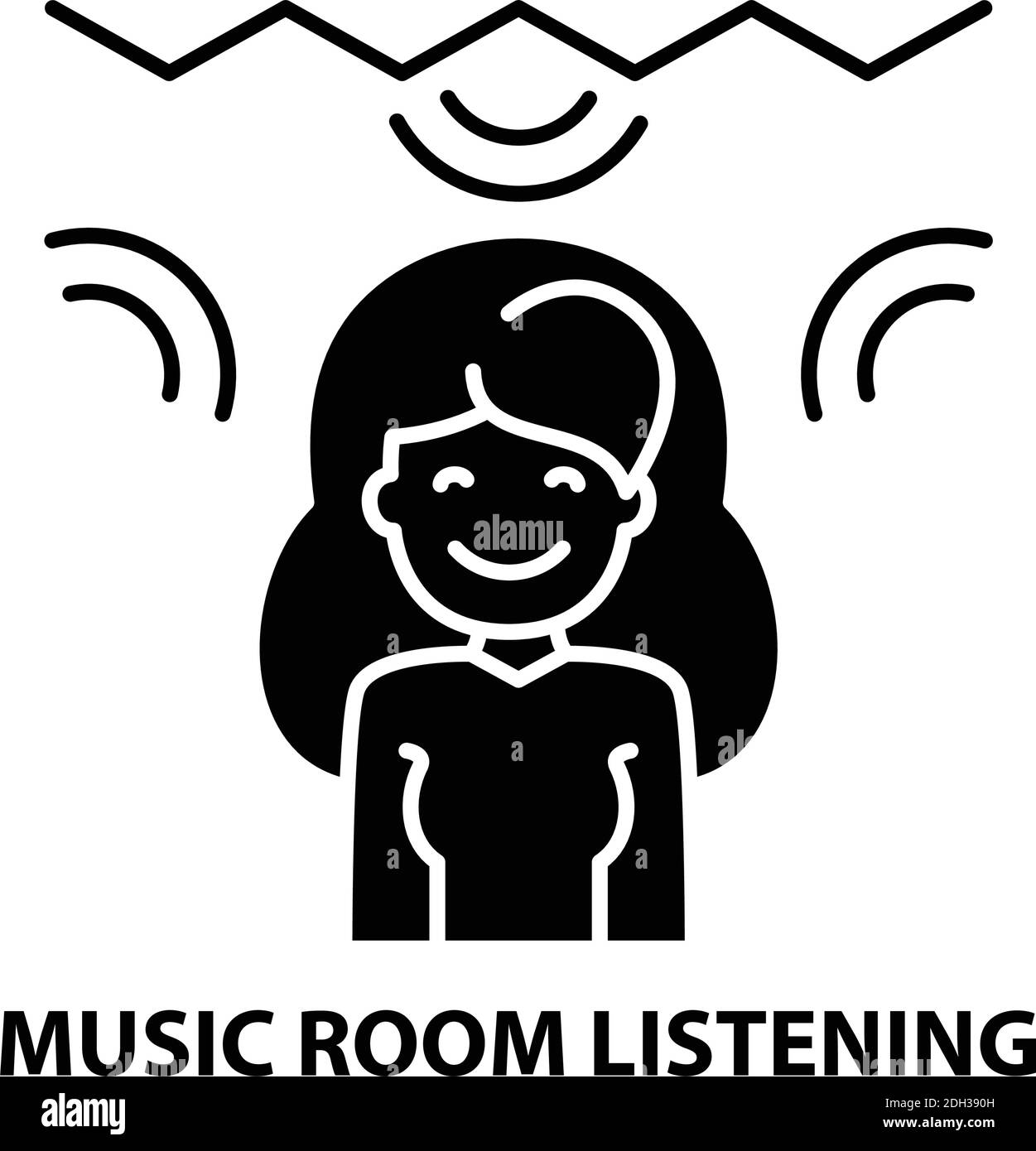 icona di ascolto della sala musica, segno vettoriale nero con tratti modificabili, illustrazione concettuale Illustrazione Vettoriale