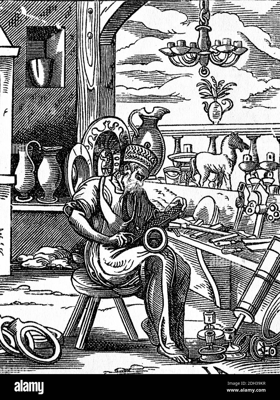 Coppersmish. Incisione di Jost Amman. 16 ° secolo. Colorazione successiva. Foto Stock