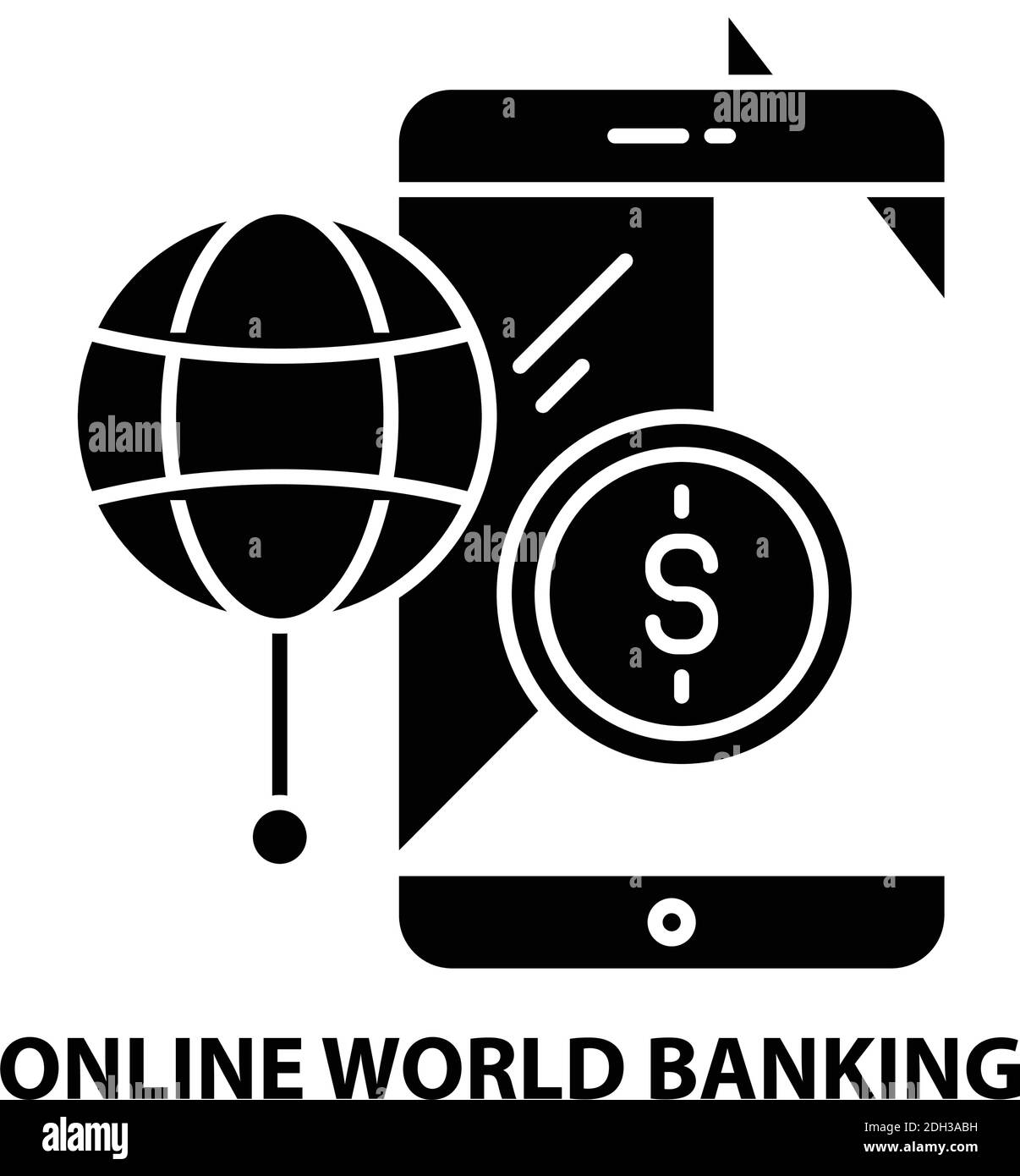 icona di world banking online, segno vettoriale nero con tratti modificabili, illustrazione concettuale Illustrazione Vettoriale