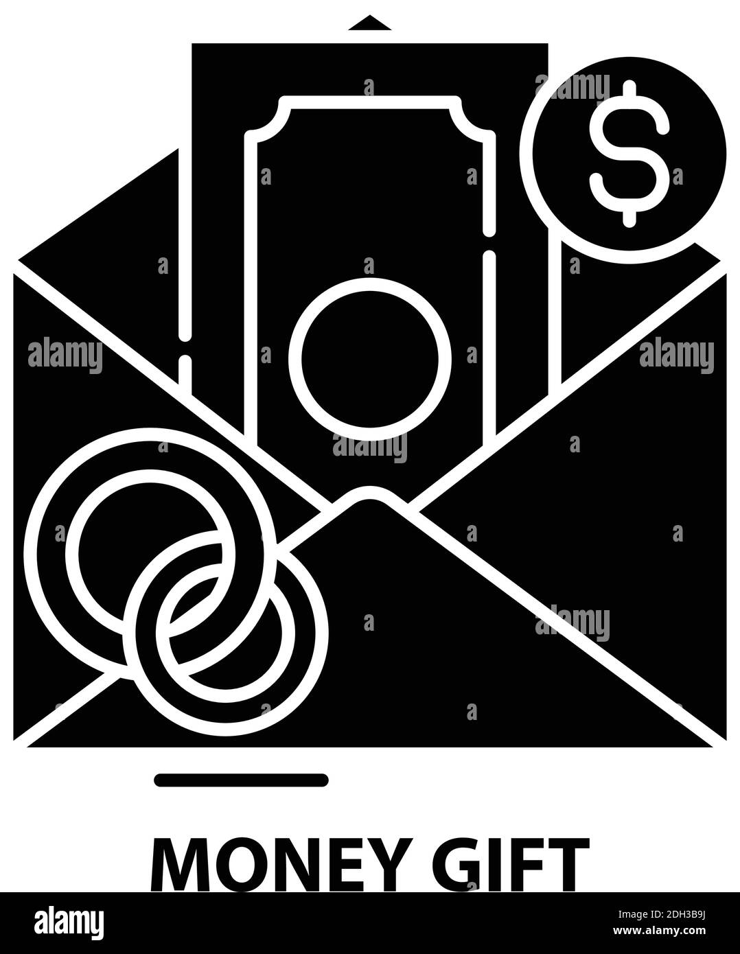 simbolo regalo denaro, segno vettoriale nero con tratti modificabili, illustrazione concettuale Illustrazione Vettoriale