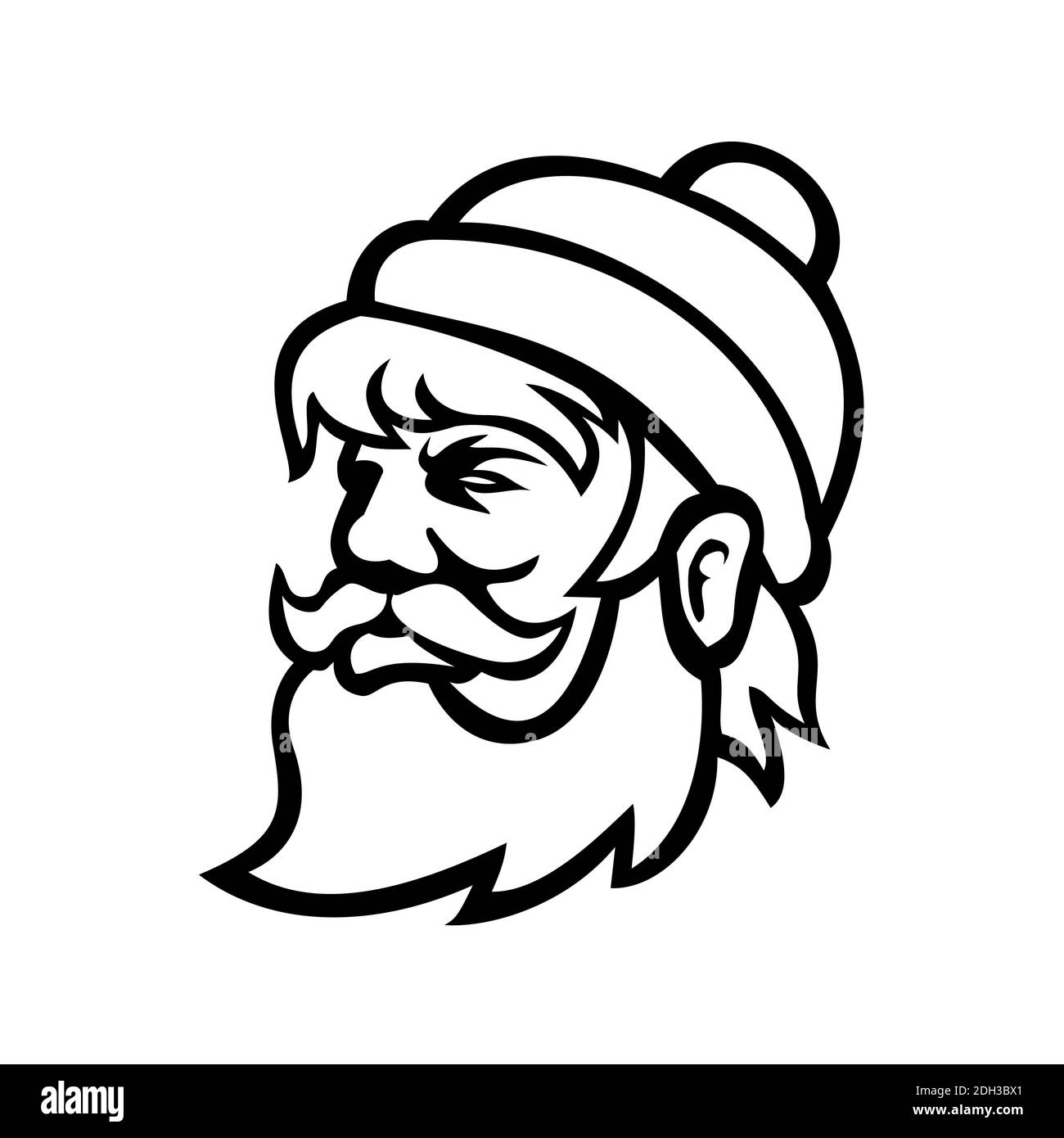 Testa di Paul Bunyan Lumberjack Vista laterale Mascot Nero e. Bianco Foto Stock