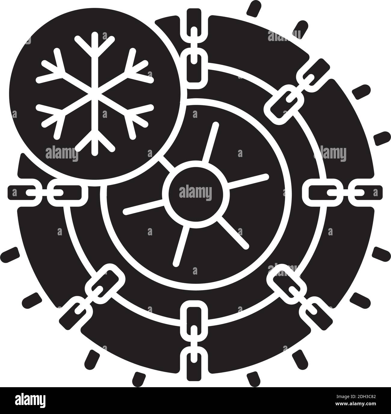 Pneumatici chiodati e catene icona glifo nero Illustrazione Vettoriale