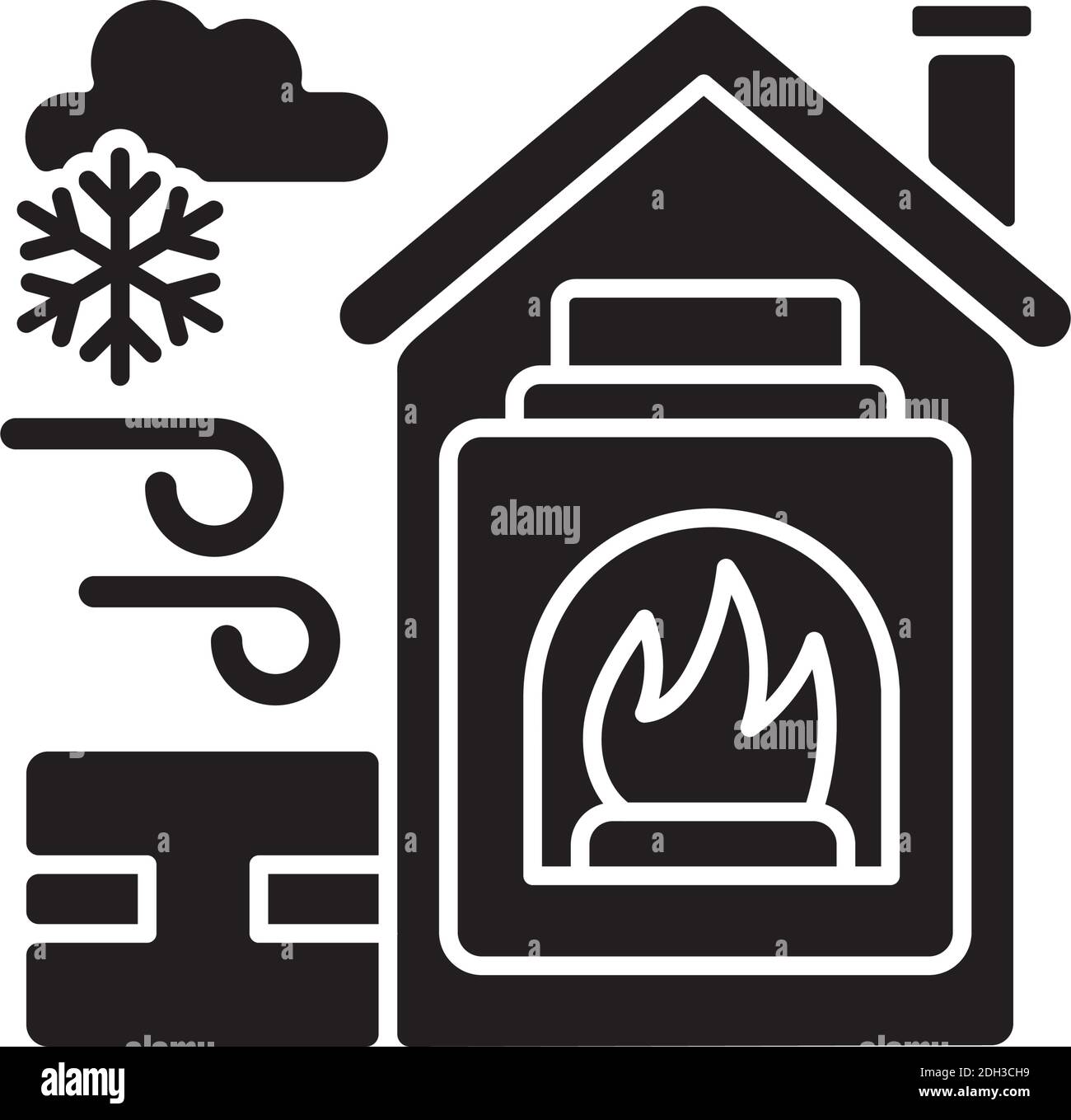 Icona glifo nero del centro di riscaldamento Illustrazione Vettoriale