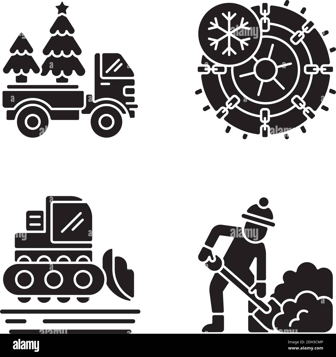 Vacanze invernali servizio glifi nero icone set su spazio bianco Illustrazione Vettoriale