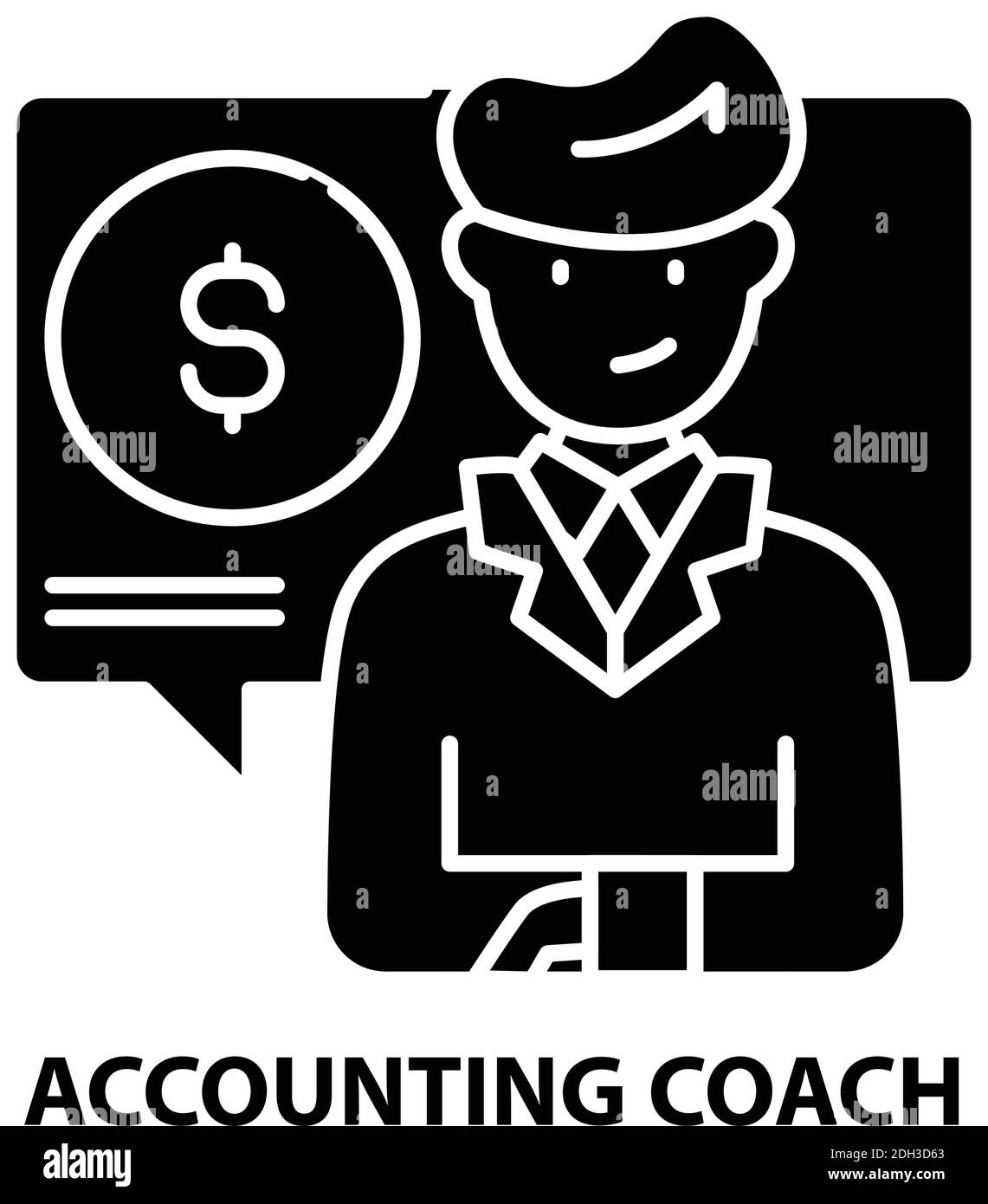 icona coach contabilità, segno vettoriale nero con tratti modificabili, illustrazione concettuale Illustrazione Vettoriale