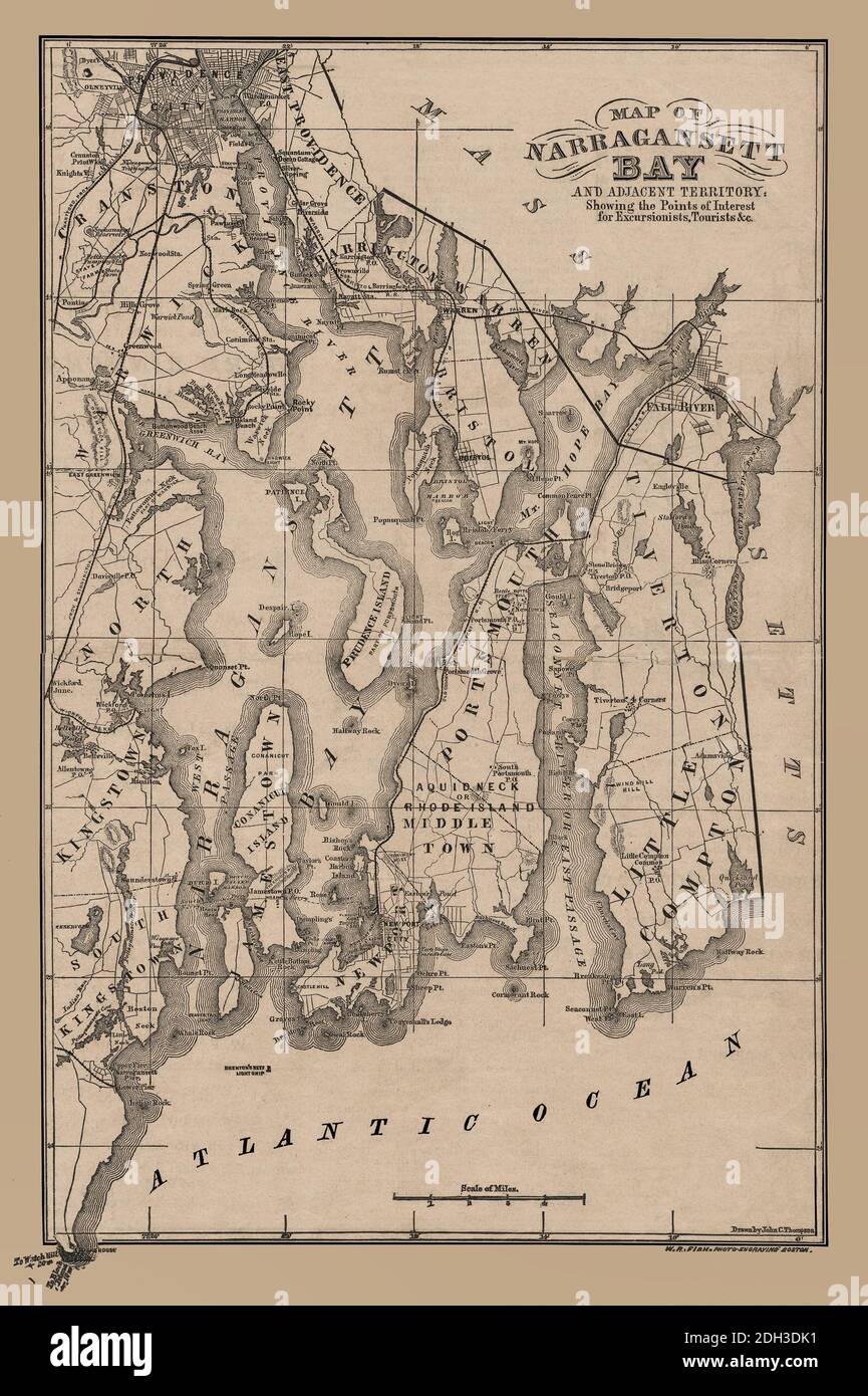 Narragansett Bay Rhode Island Mappa 1879 Foto Stock