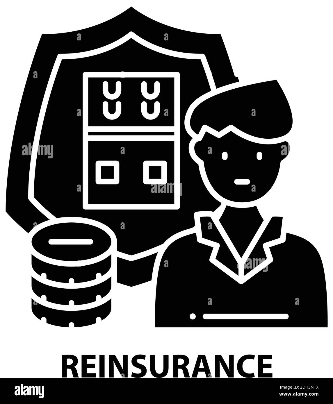 icona di riassicurazione, segno vettoriale nero con tratti modificabili, illustrazione concettuale Illustrazione Vettoriale