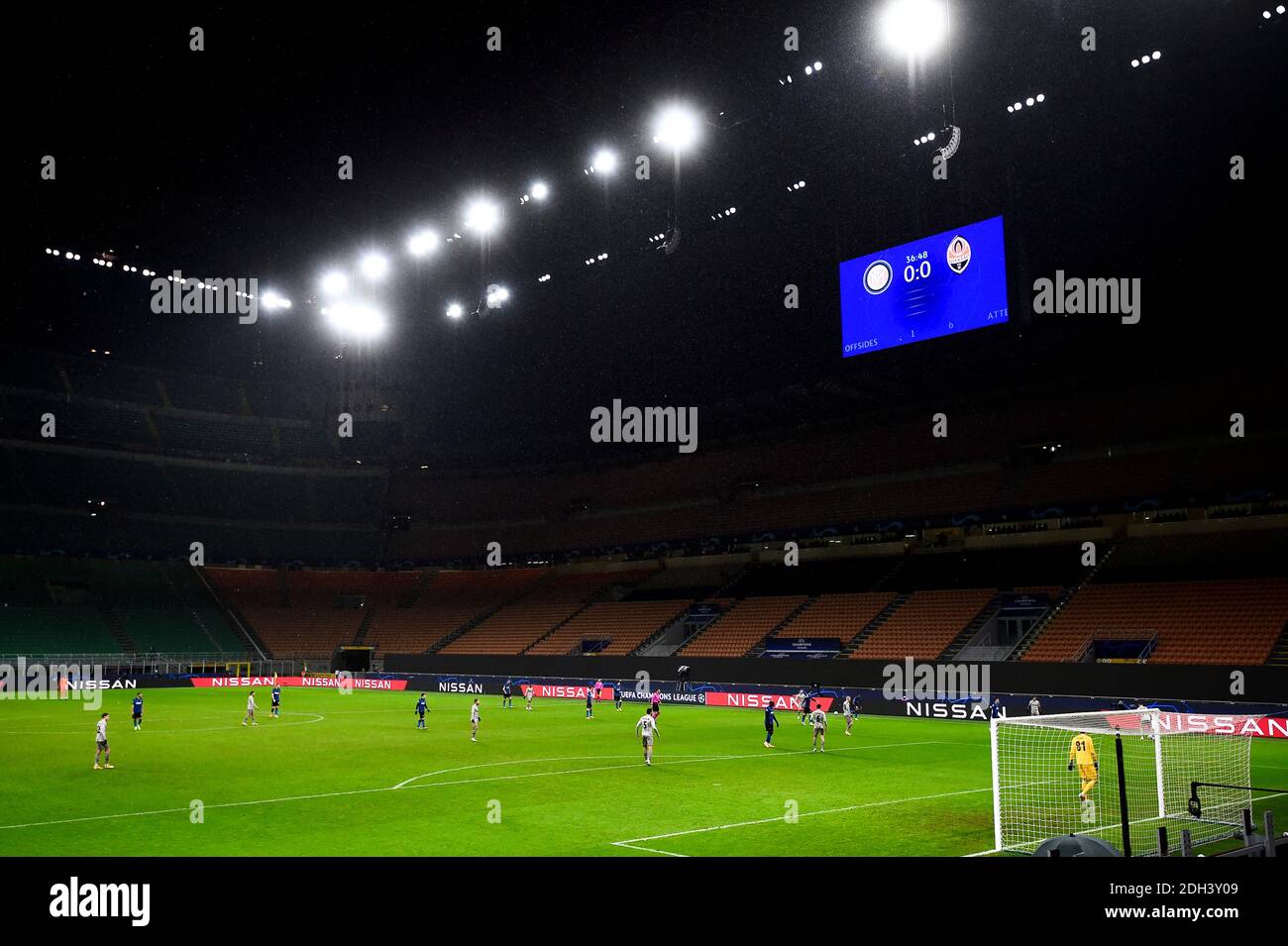 Milano, Italia. 09 dicembre 2020. MILANO, ITALIA - 09 dicembre 2020: Visione generale durante la partita di calcio del Gruppo B della UEFA Champions League tra FC Internazionale e FC Shakhtar Donetsk. (Foto di Nicolò campo/Sipa USA) Credit: Sipa USA/Alamy Live News Foto Stock