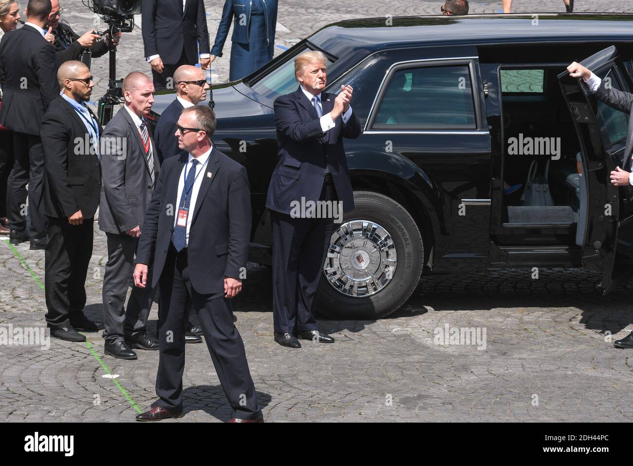 Il Presidente DEGLI STATI UNITI Donald Trump partecipa alla sfilata militare della Bastiglia, Place de la Concorde, a Parigi il 14 luglio 2017. Foto di Ammar Abd Rabbo/ABACAPRESS.COM Foto Stock