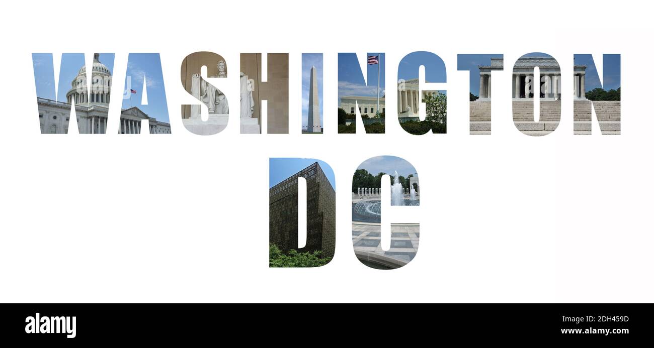 Collage di monumenti e luoghi di interesse a Washington DC Foto Stock