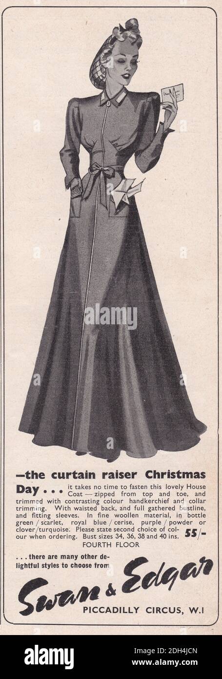 Spot d'epoca degli anni '30 per 'swan & Edgar', il grande magazzino londinese del 1900. Pubblicità per un abbigliamento elegante. Foto Stock