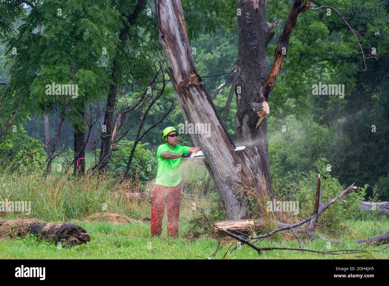 Flint, Michigan - i lavoratori del Michigan Grounds Crew partecipano a una comunità di pulizia dei lotti vacanti. Foto Stock