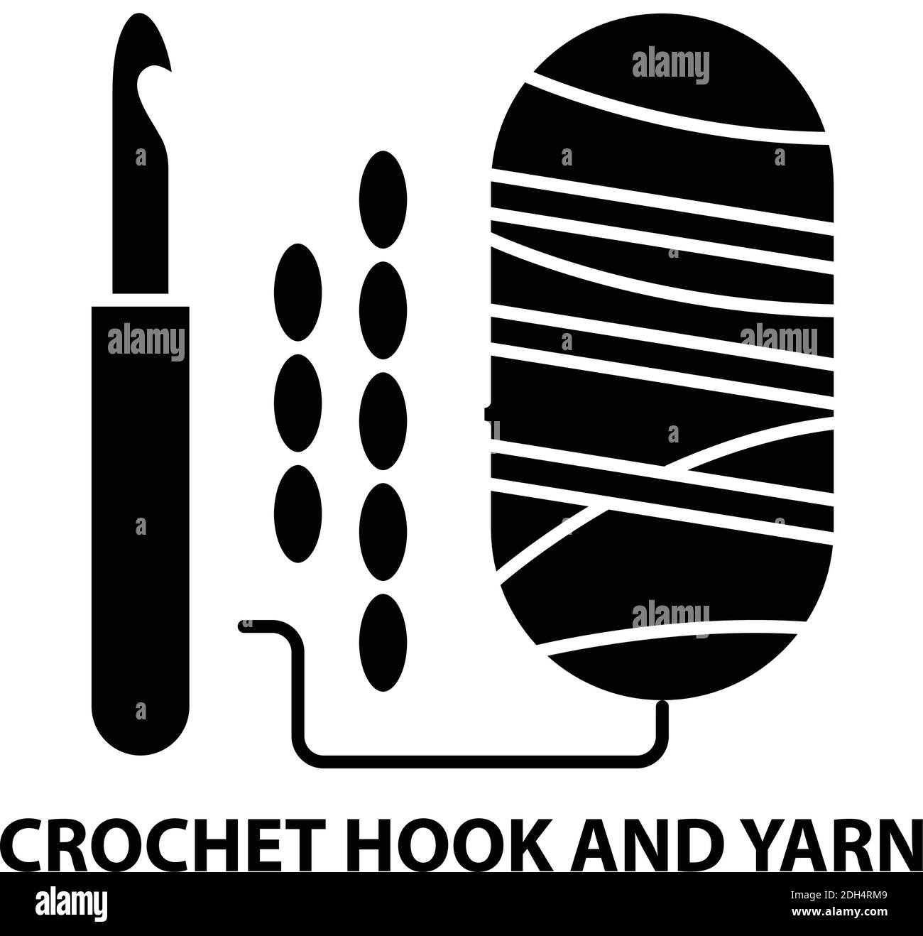 uncino a crochet e icona del filato, segno vettoriale nero con tratti modificabili, illustrazione concettuale Illustrazione Vettoriale